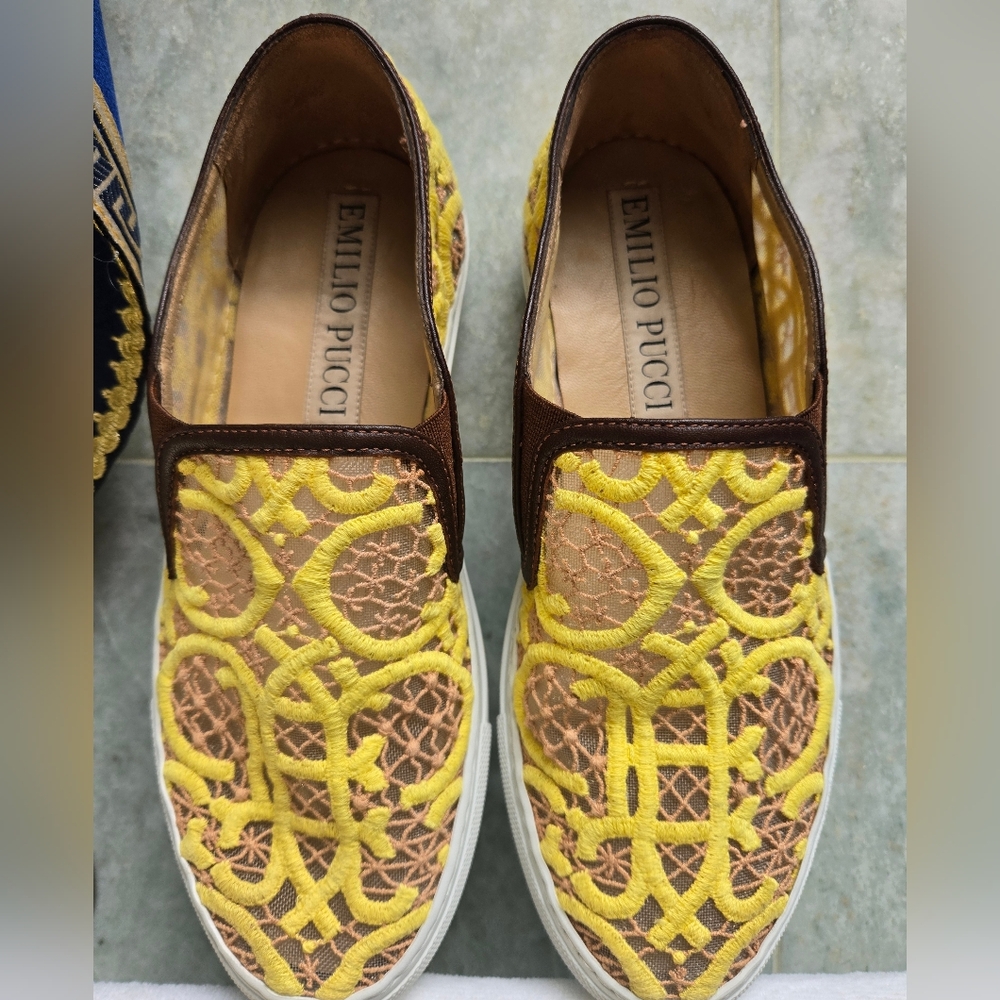 Emilio Pucci Yellow and Brown Women's Slip-On Shoes
